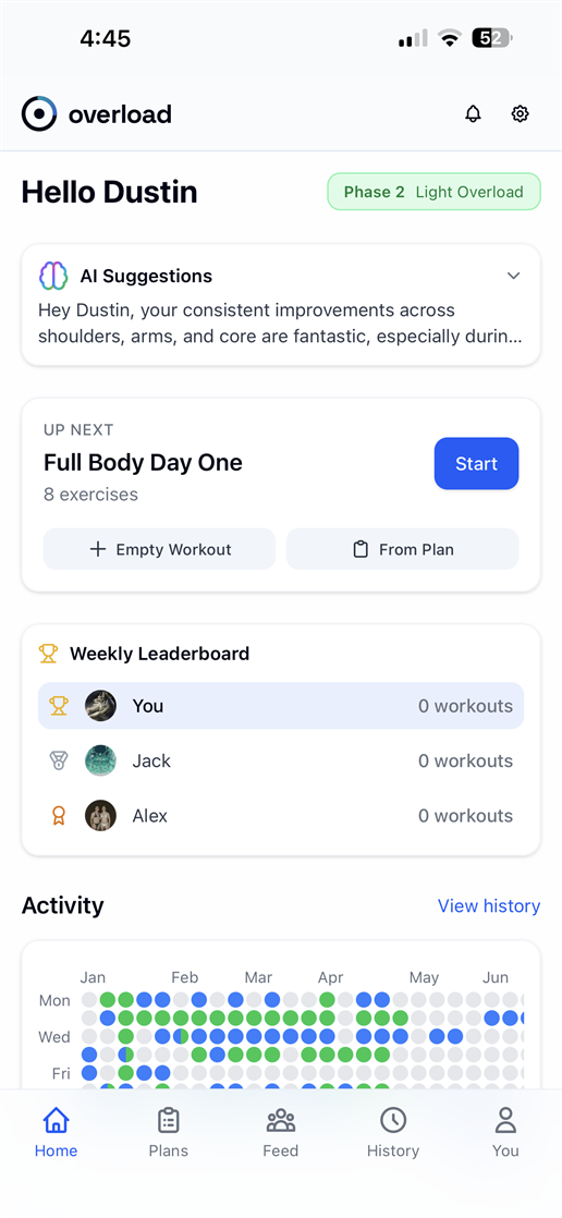 Overload.ai home screen
